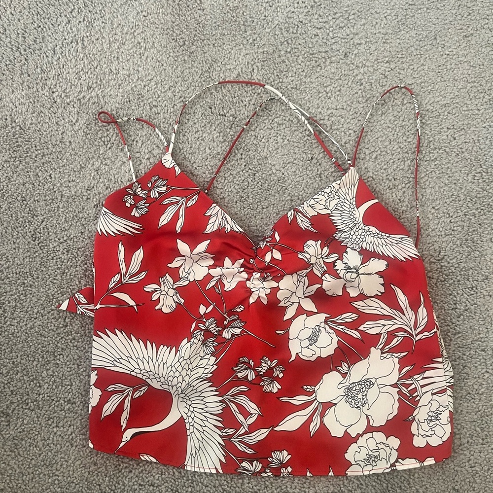 Red and White Tie Back Crop Camisole